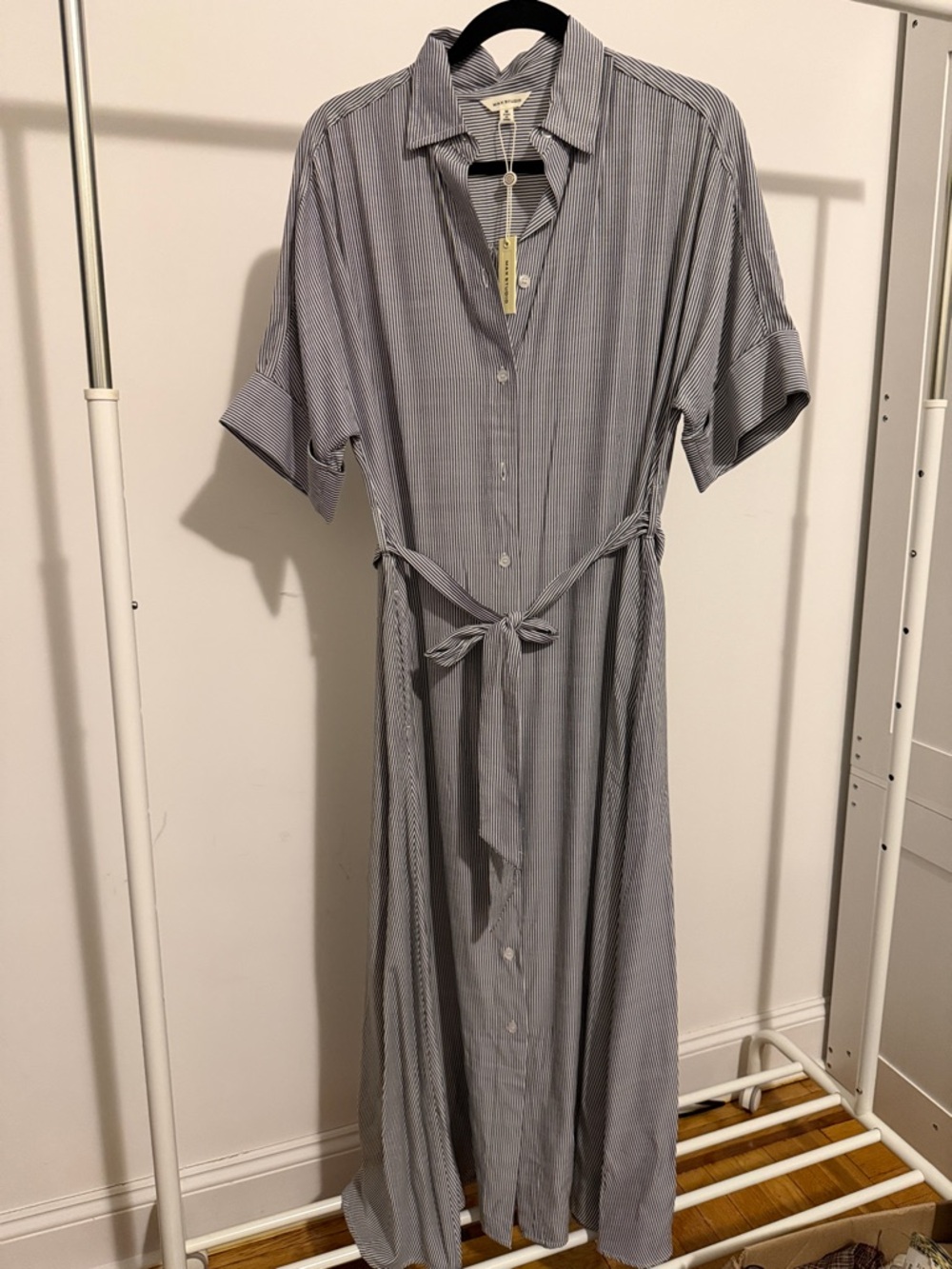 Max Studio Light Blue Striped Maxi Shirt Dress